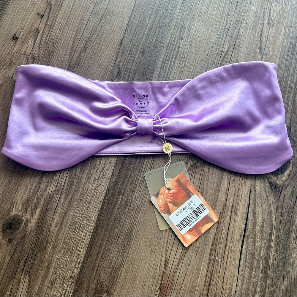 Neena lilac strapless bikini top bow size XL never worn with tags